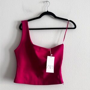 NWT Zara One Shoulder Tank L Pink